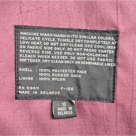 Maroon Trench Coat Chiango 10 Vtg 80s Belted Pockets Storm Flap Removable Liner - Picture 7 of 16